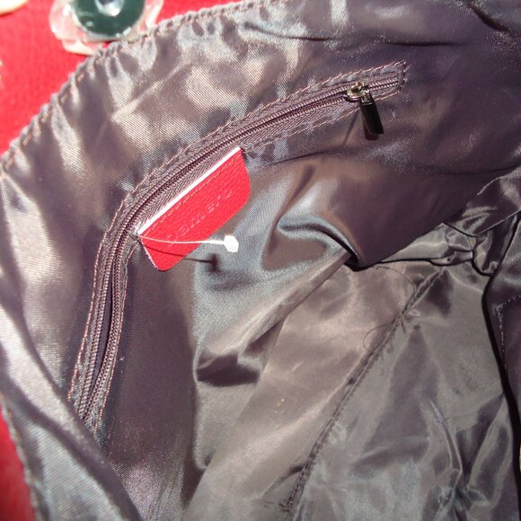 LN Damero Red Leather 2 Way Carry Drawstring Bucket Bag 2 Tassels As Is - Picture 10 of 12